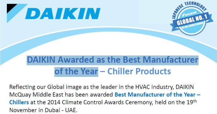 DAIKIN Awarded as the Best Manufacture of the Year